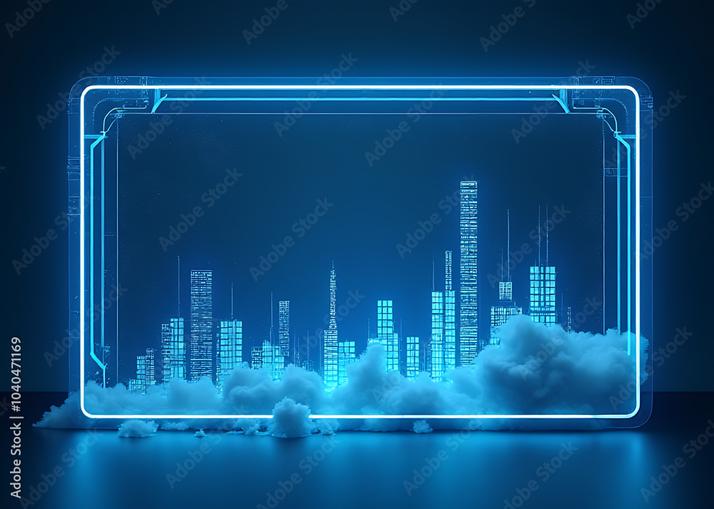 Aufkleber Floating digital border frame showcases growth data and cloud computing expertise with ample copy space for modern tech content designs.