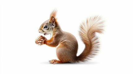 Obraz premium Squirrel Grasping a Nut on a White Background
