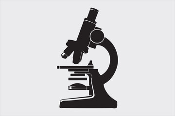 Silhouette of a classic laboratory microscope.