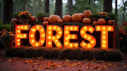 Forest pumpkin display ideal for seasonal marketing and festive promotions at Halloween events.