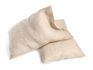 Two natural burlap sacks isolated on white