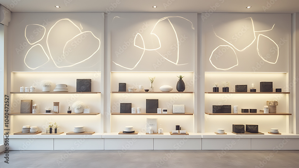 Poster Geometric shapes on minimalist background make products visually appealing in store displays.