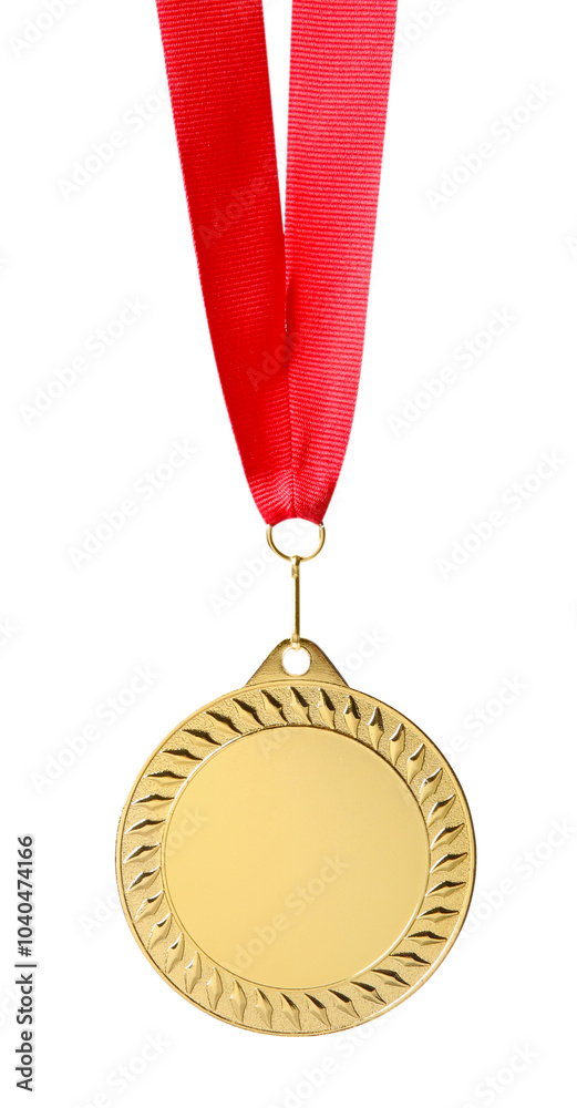 Poster One golden medal with ribbon isolated on white