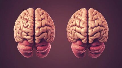 Fototapeta premium Illustration of two human brain halves showcasing detailed anatomy and structure for educational and scientific purposes.