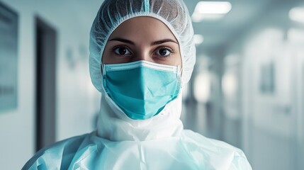 Medical professional in protective gear, showcasing dedication and care in a hospital environment, emphasizing health and safety.
