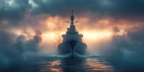 Obraz premium an tactical frigate in the water - themed. ocean background.