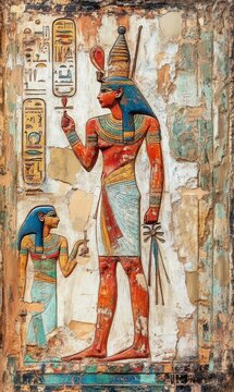 Ancient Egyptian wall painting of deities.