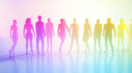 Silhouettes of diverse people with a colorful gradient background, representing unity, diversity, and community.