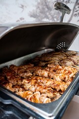 Small Kebabs in Metal Dish at Banquet