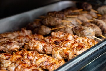 Small Kebabs in Metal Dish at Banquet
