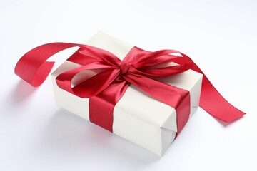 Beautiful gift box with red bow isolated on white