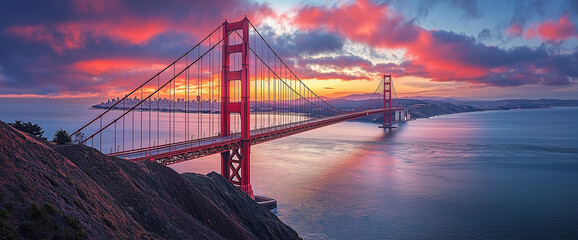 Golden Gate Bridge at sunrise, San Francisco Bay Area, California, USA.