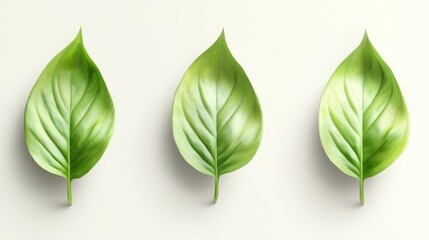 Three vibrant green leaves arranged elegantly, showcasing a fresh and natural aesthetic for organic and eco-friendly themes.