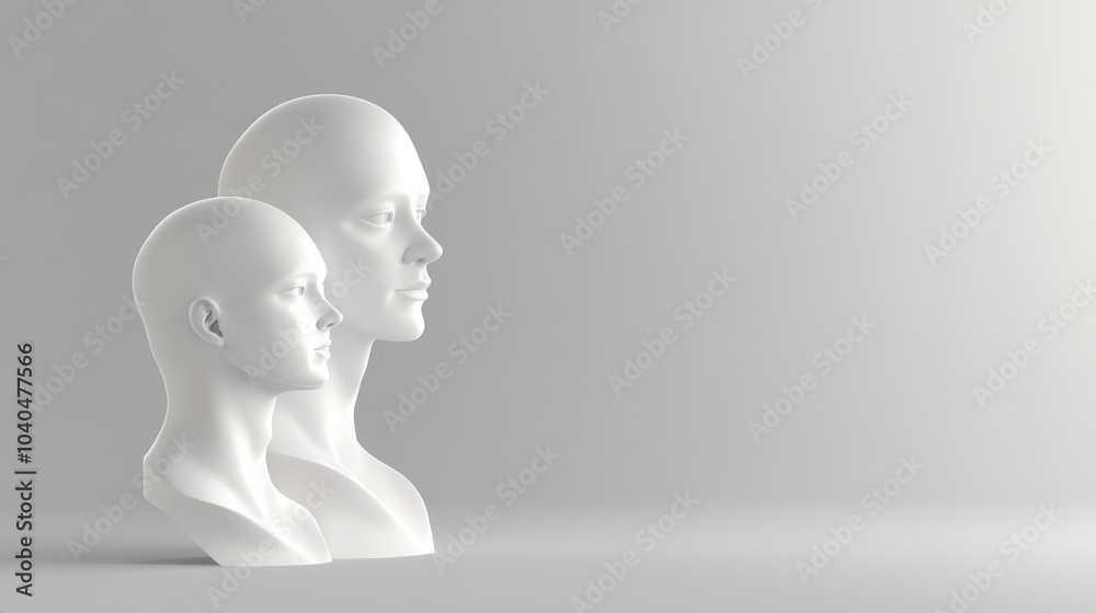 Wall mural two elegant white mannequin heads display a minimalist design, perfect for fashion displays or artis