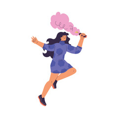 Young Woman Character Setting Off Firework Vector Illustration