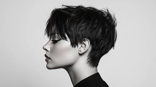 Textured pixie cut for women, showcasing a bold and edgy hairstyle idea, isolated on white