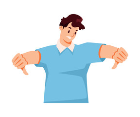 Young Man Showing Thumb Down Hand Gesture Vector Illustration