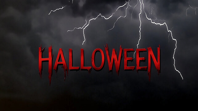 Halloween banner with lightning, clouds, text, dark theme and red