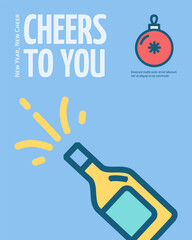 Cheers to You Merry Christmas and Happy New Year Concept Vertical Invitation Placard Poster Banner Card Template. Vector illustration