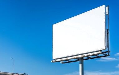 Obraz premium A blank billboard stands against a clear blue sky, ready for advertising opportunities.