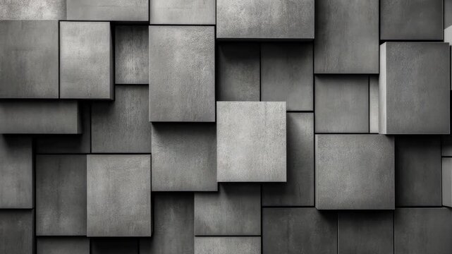 A wall of gray concrete blocks creates an abstract pattern