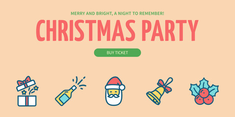 Xmas Party Merry Christmas and Happy New Year Concept Horizontal Invitation Placard Poster Banner Card Template. Vector illustration