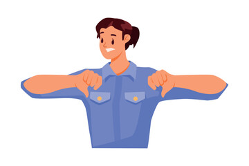 Young Man Showing Thumb Down Hand Gesture Vector Illustration
