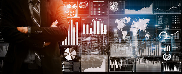 Data Analysis for Business and Finance Concept. Graphic interface showing future computer technology of profit analytic, online marketing research and information report for digital business strategy.