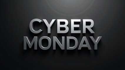 Fototapeta premium Futuristic CYBER MONDAY in metallic silver 3D on black background