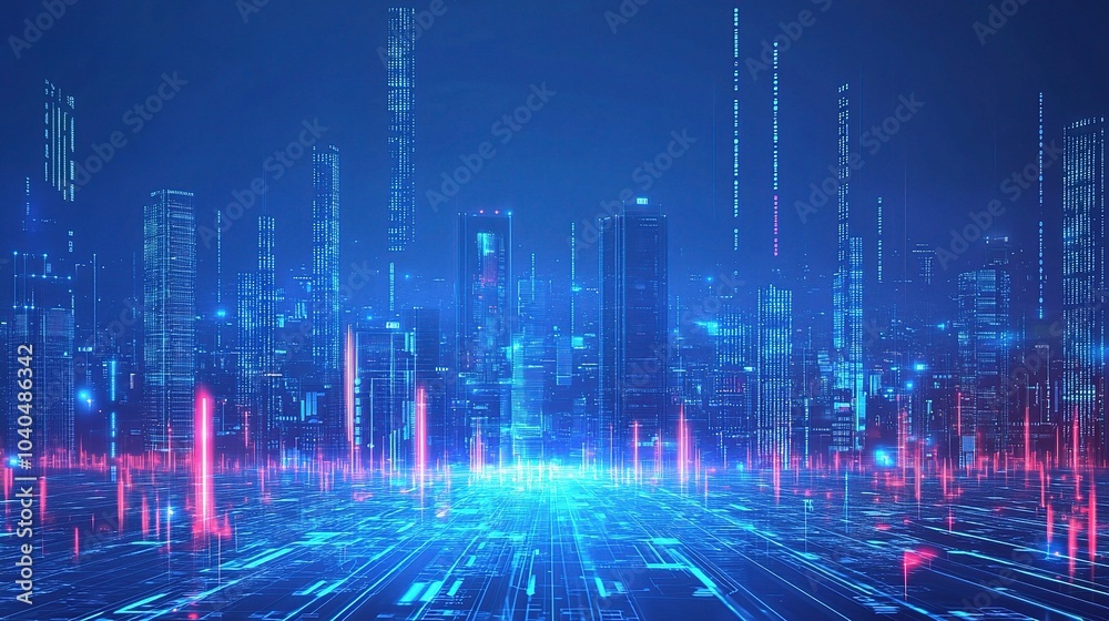 Poster Futuristic Cityscape with Advanced Technology Elements