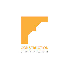 Logo of a construction company. The logo is a yellow silhouette, stylized as part of a building. Under the silhouette is written the text, Construction company