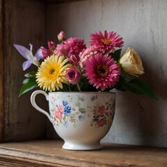Fototapeta premium Bouqet of flowers in the cup 
