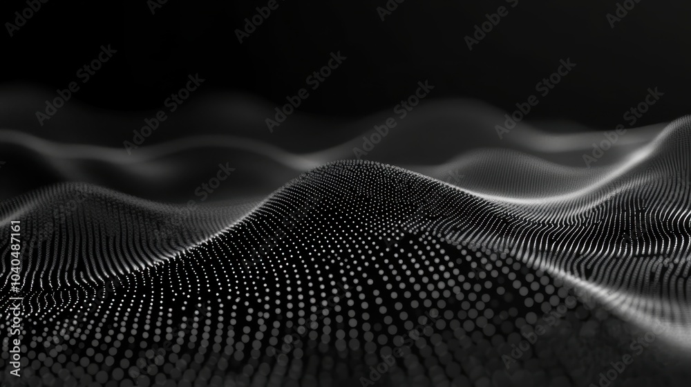 Poster an abstract wavy line background composed of countless tiny particles, creating a mesmerizing digita