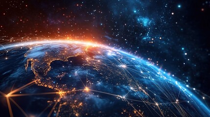 Obraz premium Futuristic Global Connection in Outer Space