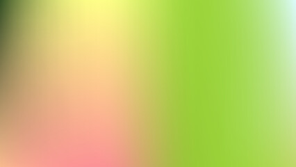 a blurred abstract composition with a gradient of colors. It features shades of green, yellow, pink, and a hint of black on the left side