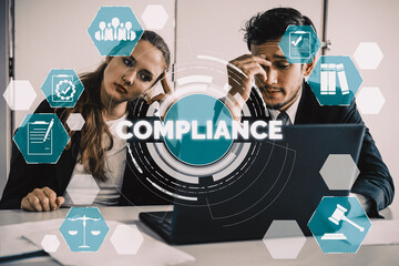 Compliance rule law and regulation graphic interface for business quality policy planning to meet...