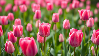 Obraz premium Pink png tulip field transparent background isolated with white highlights, png
