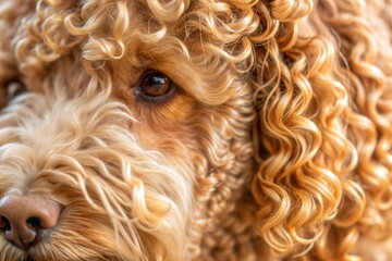 Golden retriever close-up with soft curly fur and soulful eyes