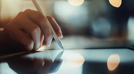 Obraz premium Hand Using Stylus on Digital Tablet