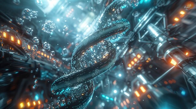 Futuristic DNA Strand in High-Tech Laboratory Setting for Scientific Innovation. Generative ai