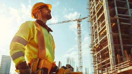 Confident Construction Worker Overseeing Building Project