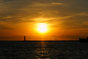 Impressive sunset in the Greek port of Thessaloniki