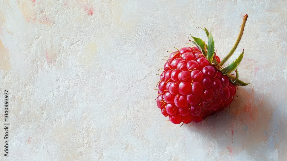 Poster Single Red Raspberry on a White Textured Background