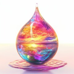 Obraz premium neon water drop floating in the air on white isolated background, fire swirl inside the drop