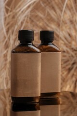 Cosmetic Mockup in Warm Tones with Jars and Bottles