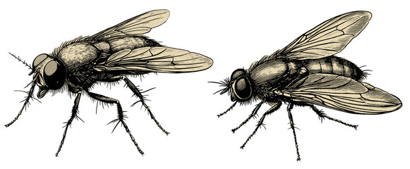 Vintage illustration of flies isolated on a transparent background, PNG