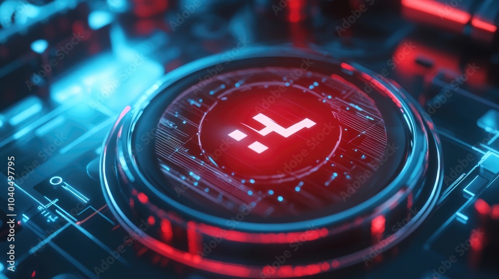 Poster futuristic digital interface with neon elements and circuit patterns
