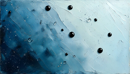 Captivating abstract artwork with black orbs and textured blue shades reflecting light