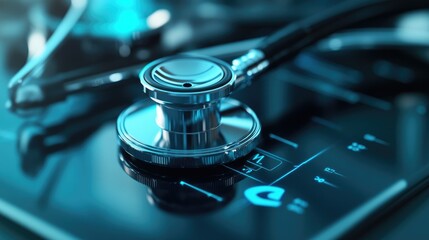 The intersection of technology and healthcare a modern stethoscope on a digital interface