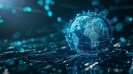3D globe with digital lines showing communication technology and global networks